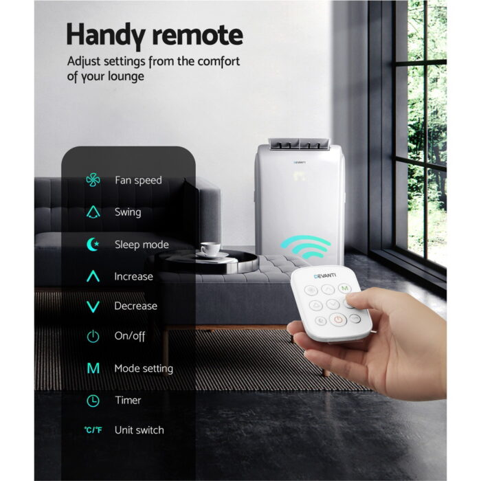 Devanti Portable Air Conditioner Cooling Mobile Fan Cooler Remote Window Kit White 3300W - Image 6