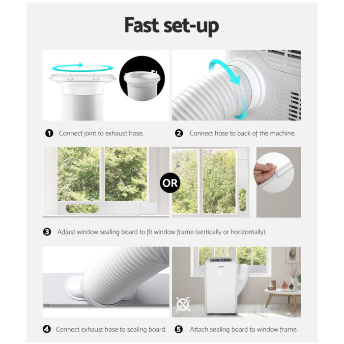 Devanti Portable Air Conditioner Cooling Mobile Fan Cooler Remote Window Kit White 3300W - Image 7