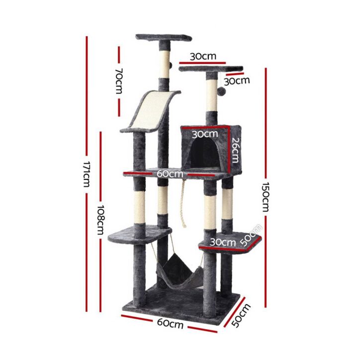 i.Pet Cat Tree 171cm Tower Scratching Post Scratcher Wooden Condo House Bed Toys - Image 3