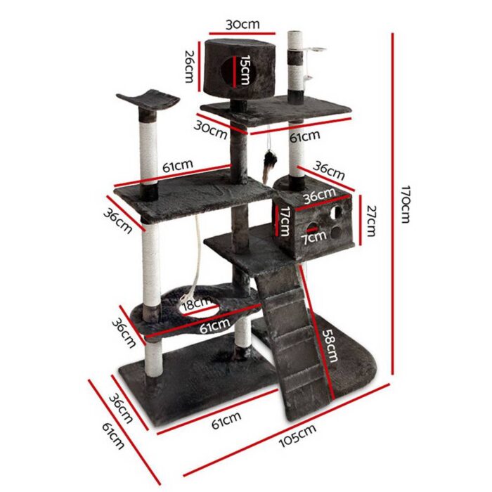 i.Pet Cat Tree 170cm Trees Scratching Post Scratcher Tower Condo House Furniture Wood - Image 3