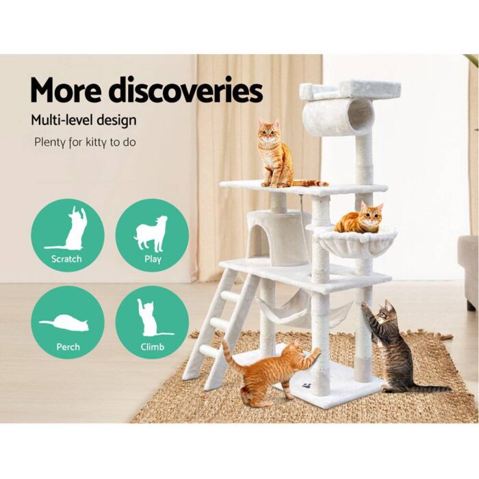 i.Pet Cat Tree 141cm Tower Scratching Post Scratcher Condo Wood House Bed Beige - Image 4