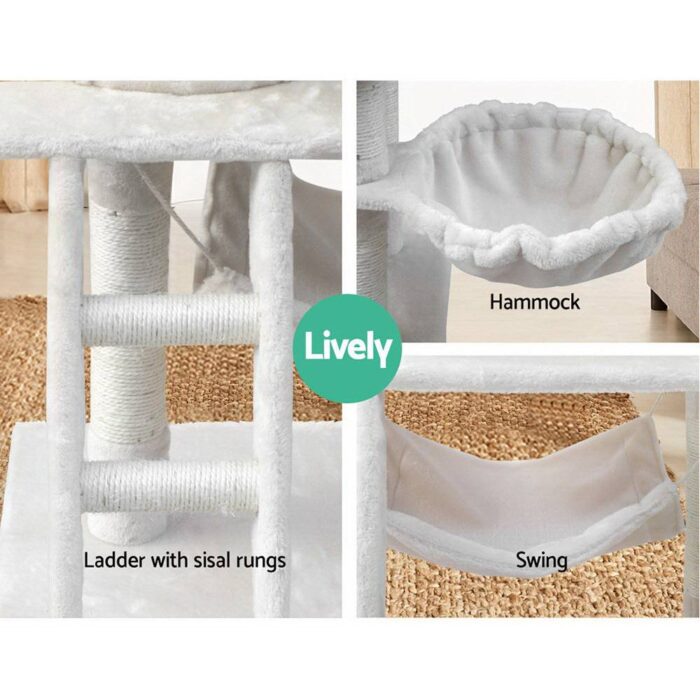 i.Pet Cat Tree 141cm Tower Scratching Post Scratcher Condo Wood House Bed Beige - Image 7