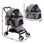 i.Pet Pet Stroller Dog Pram Cat Carrier Travel Large Pushchair Foldable 4 Wheels Grey - Image 3