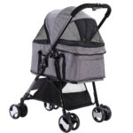 i.Pet Pet Stroller Dog Pram Cat Carrier Travel Large Pushchair Foldable 4 Wheels Grey - Image 4