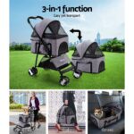 i.Pet Pet Stroller Dog Pram Cat Carrier Travel Large Pushchair Foldable 4 Wheels Grey - Image 5