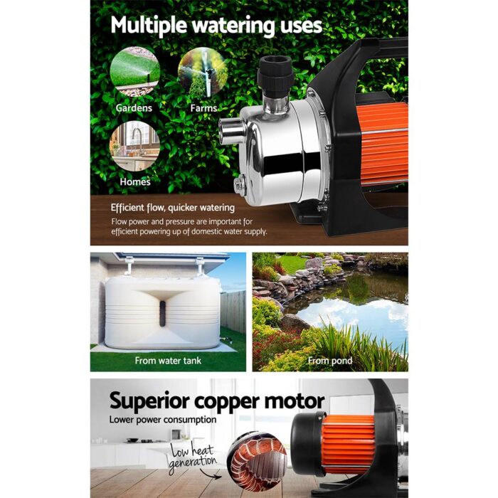 Giantz Garden Water Pump High Pressure 800W Tank Rain Farm Irrigation House - Image 5