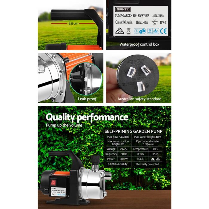 Giantz Garden Water Pump High Pressure 800W Tank Rain Farm Irrigation House - Image 7