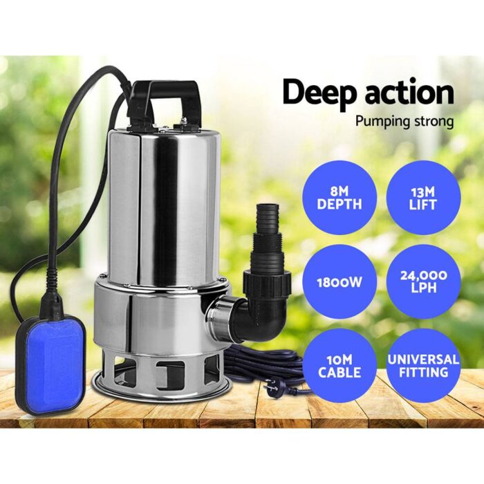 Giantz Garden Submersible Pump 1800W Dirty Water Bore Tank Well Steel Sewerage - Image 4
