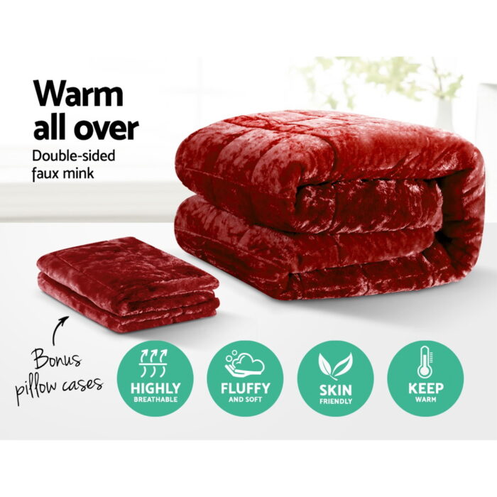 Giselle Bedding Faux Mink Quilt Burgundy Super King - Image 4
