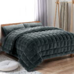Giselle Bedding Faux Mink Quilt Charcoal Queen