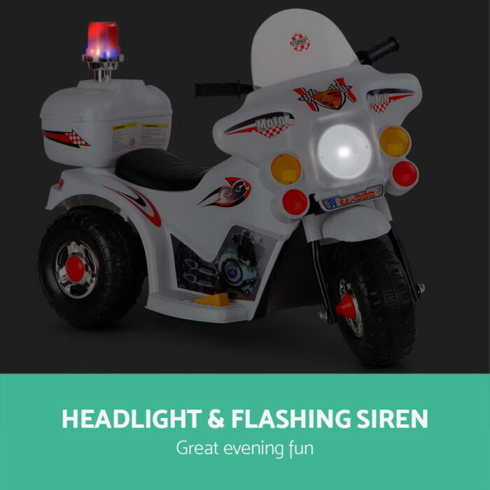 Rigo Kids Electric Ride On Police Motorcycle Motorbike 6V Battery White - Image 5