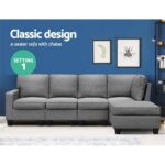 Artiss Sofa Lounge Set 5 Seater Modular Chaise Chair Suite Couch Fabric Grey - Image 5