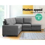 Artiss Sofa Lounge Set 5 Seater Modular Chaise Chair Suite Couch Fabric Grey - Image 4