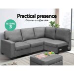 Artiss Sofa Lounge Set 5 Seater Modular Chaise Chair Suite Couch Fabric Grey - Image 3