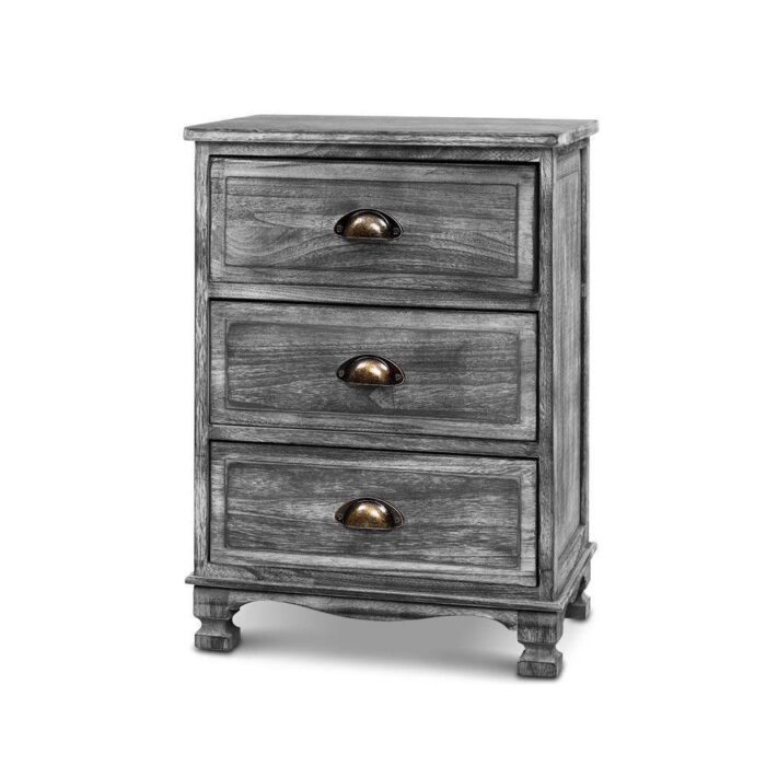 Artiss Bedside Tables Side Table Drawers Cabinet Vintage Grey Nightstand Storage - Image 2