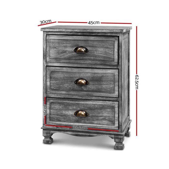 Artiss Bedside Tables Side Table Drawers Cabinet Vintage Grey Nightstand Storage - Image 3