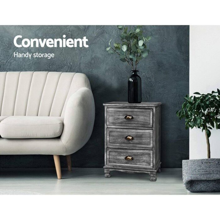 Artiss Bedside Tables Side Table Drawers Cabinet Vintage Grey Nightstand Storage - Image 4