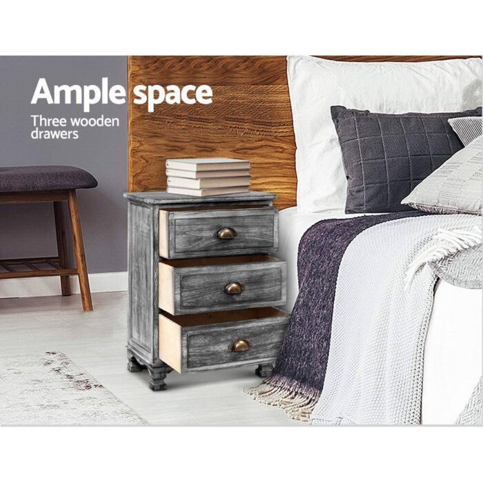 Artiss Bedside Tables Side Table Drawers Cabinet Vintage Grey Nightstand Storage - Image 5