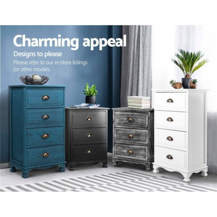 Artiss Bedside Tables Side Table Drawers Cabinet Vintage Grey Nightstand Storage - Image 7