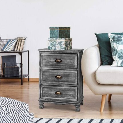 Artiss Bedside Tables Side Table Drawers Cabinet Vintage Grey Nightstand Storage