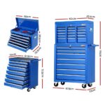 Giantz Tool Chest and Trolley Box Cabinet 16 Drawers Cart Garage Storage Blue - Image 3