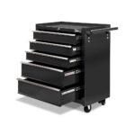Giantz 5 Drawer Tool Box Cabinet Chest Trolley Box Garage Storage Toolbox Black - Image 2