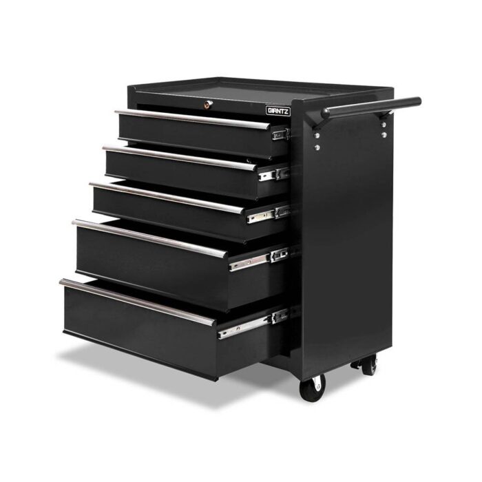 Giantz 5 Drawer Tool Box Cabinet Chest Trolley Box Garage Storage Toolbox Black - Image 2