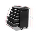 Giantz 5 Drawer Tool Box Cabinet Chest Trolley Box Garage Storage Toolbox Black - Image 3