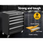 Giantz 5 Drawer Tool Box Cabinet Chest Trolley Box Garage Storage Toolbox Black - Image 4