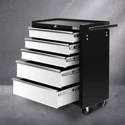 Giantz 5 Drawer Tool Box Cabinet Chest Trolley Box Garage Storage Toolbox Black