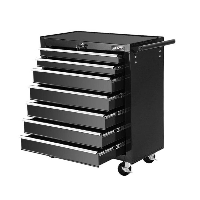 Giantz 7 Drawer Tool Box Cabinet Chest Trolley Storage Garage Toolbox Black - Image 2