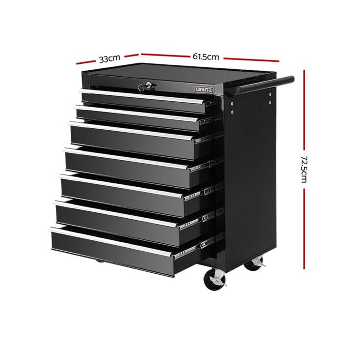 Giantz 7 Drawer Tool Box Cabinet Chest Trolley Storage Garage Toolbox Black - Image 3