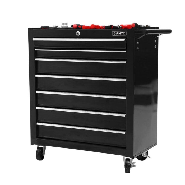 Giantz 7 Drawer Tool Box Cabinet Chest Trolley Storage Garage Toolbox Black - Image 4