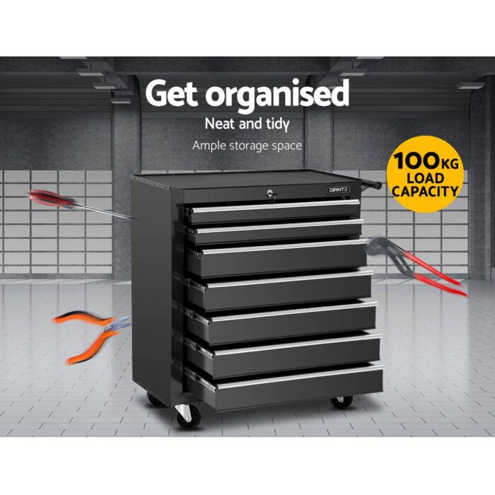 Giantz 7 Drawer Tool Box Cabinet Chest Trolley Storage Garage Toolbox Black - Image 5