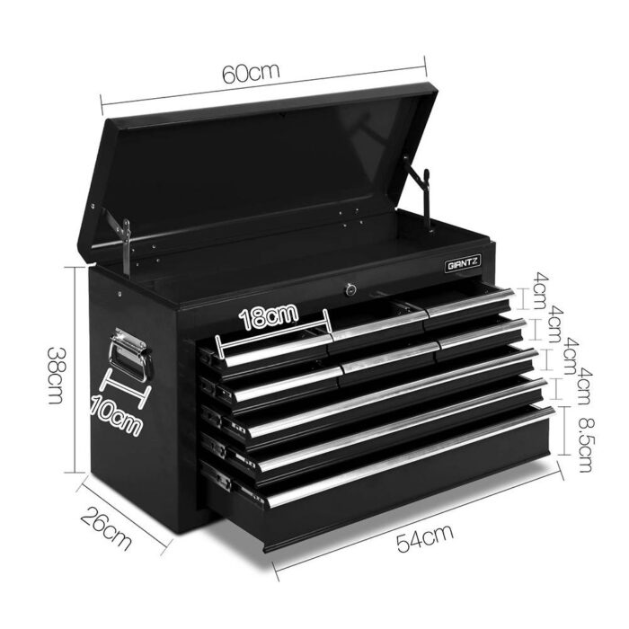 Giantz 9 Drawer Tool Box Cabinet Chest Toolbox Storage Garage Organiser Black - Image 3