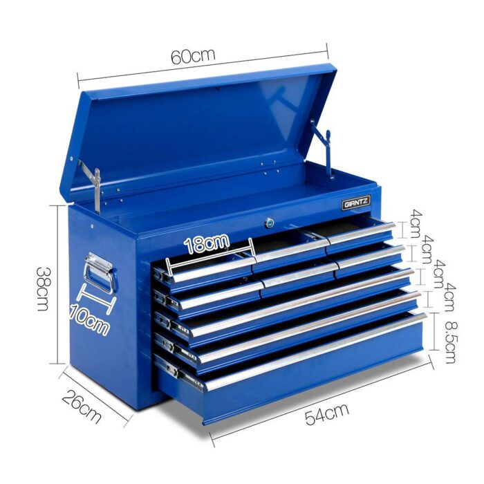 Giantz 9 Drawer Tool Box Cabinet Chest Toolbox Storage Garage Organiser Blue - Image 3