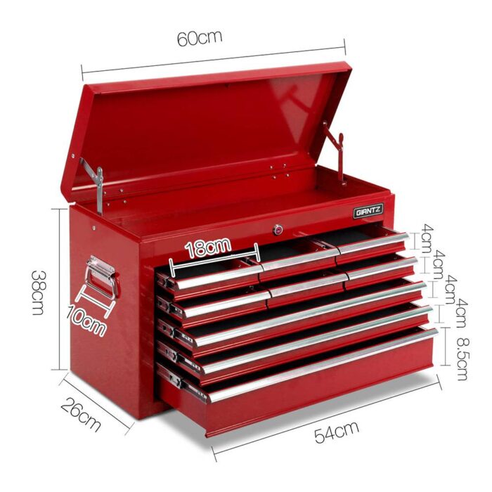 Giantz 9 Drawer Tool Box Cabinet Chest Toolbox Storage Garage Organiser Red - Image 3