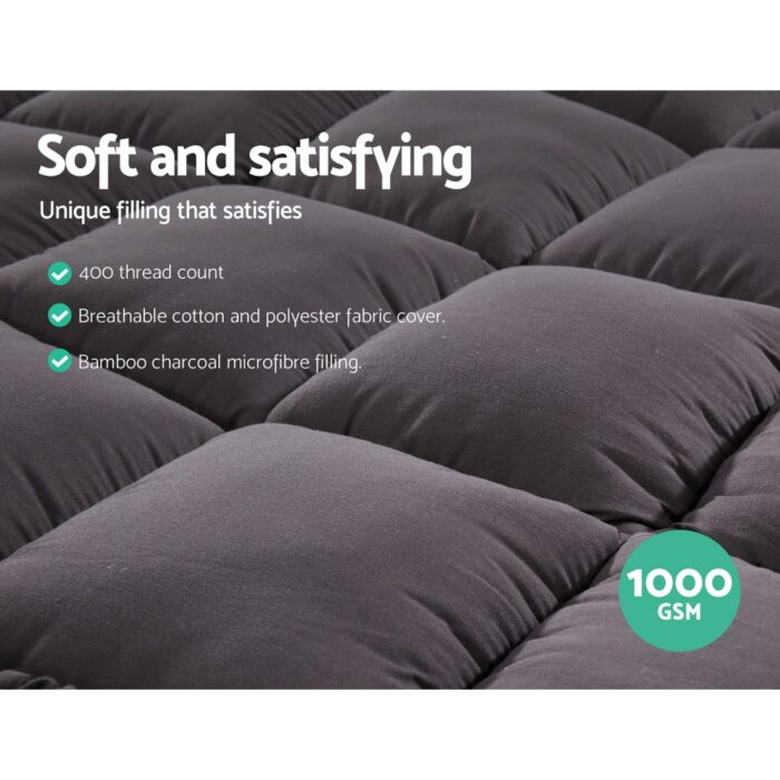 Giselle Bedding Mattress Topper Pillowtop Bamboo Charcoal King - Image 6