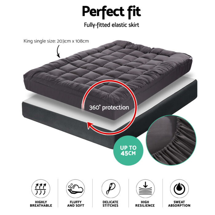 Giselle Bedding Mattress Topper Pillowtop Bamboo Charcoal King Single - Image 3