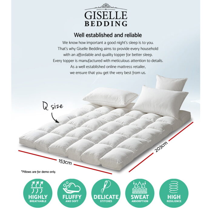Giselle Queen Mattress Topper Pillowtop 1000GSM Microfibre Filling Protector - Image 3