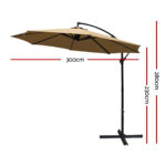 Instahut 3m Outdoor Umbrella Cantilever Beach Garden Patio Beige - Image 3