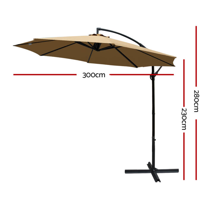 Instahut 3m Outdoor Umbrella Cantilever Beach Garden Patio Beige - Image 3