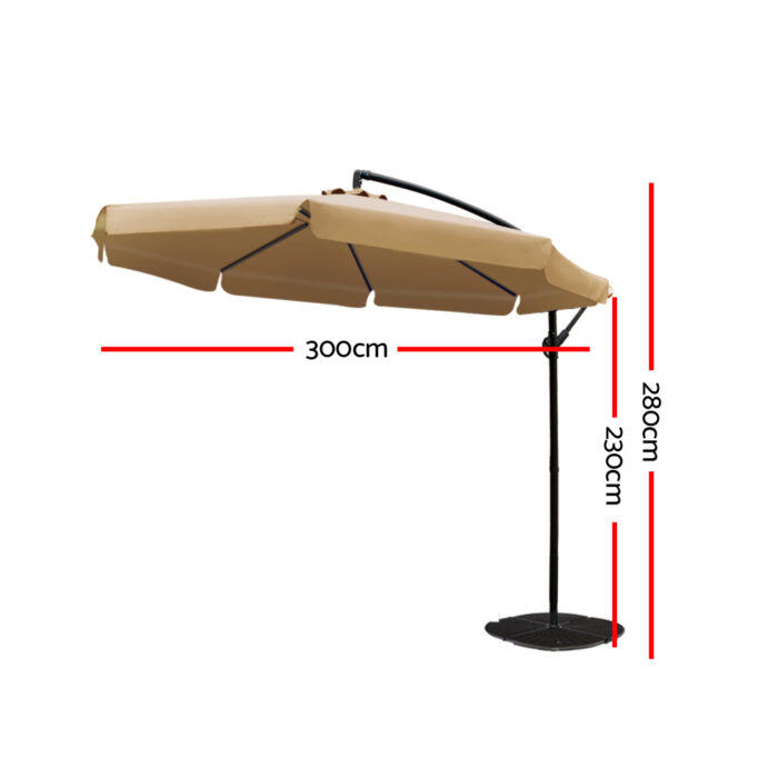 Instahut 3m Outdoor Umbrella Cantilever Garden Beach Patio Beige - Image 3