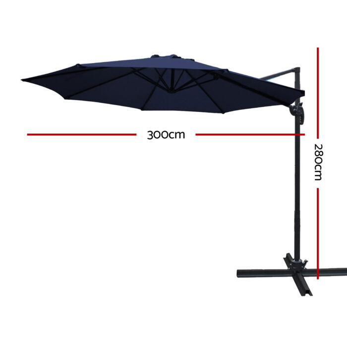 Instahut 3M Roma Outdoor Furniture Garden Umbrella 360 Degree Navy - Image 3