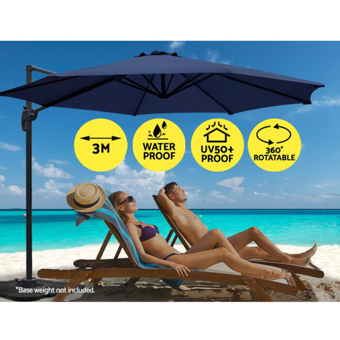 Instahut 3M Roma Outdoor Furniture Garden Umbrella 360 Degree Navy - Image 5