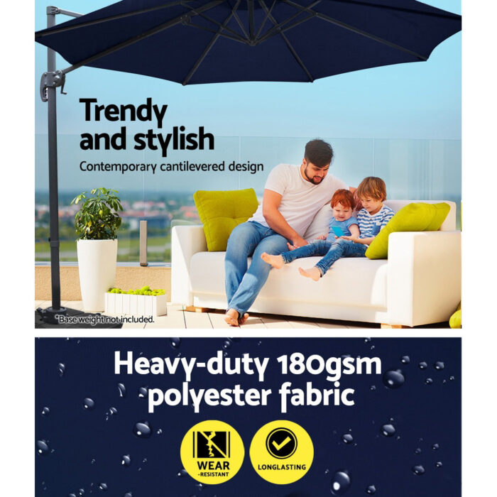 Instahut 3M Roma Outdoor Furniture Garden Umbrella 360 Degree Navy - Image 7