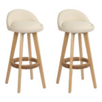 Artiss 2x Bar Stools Padded Leather Wooden Beige