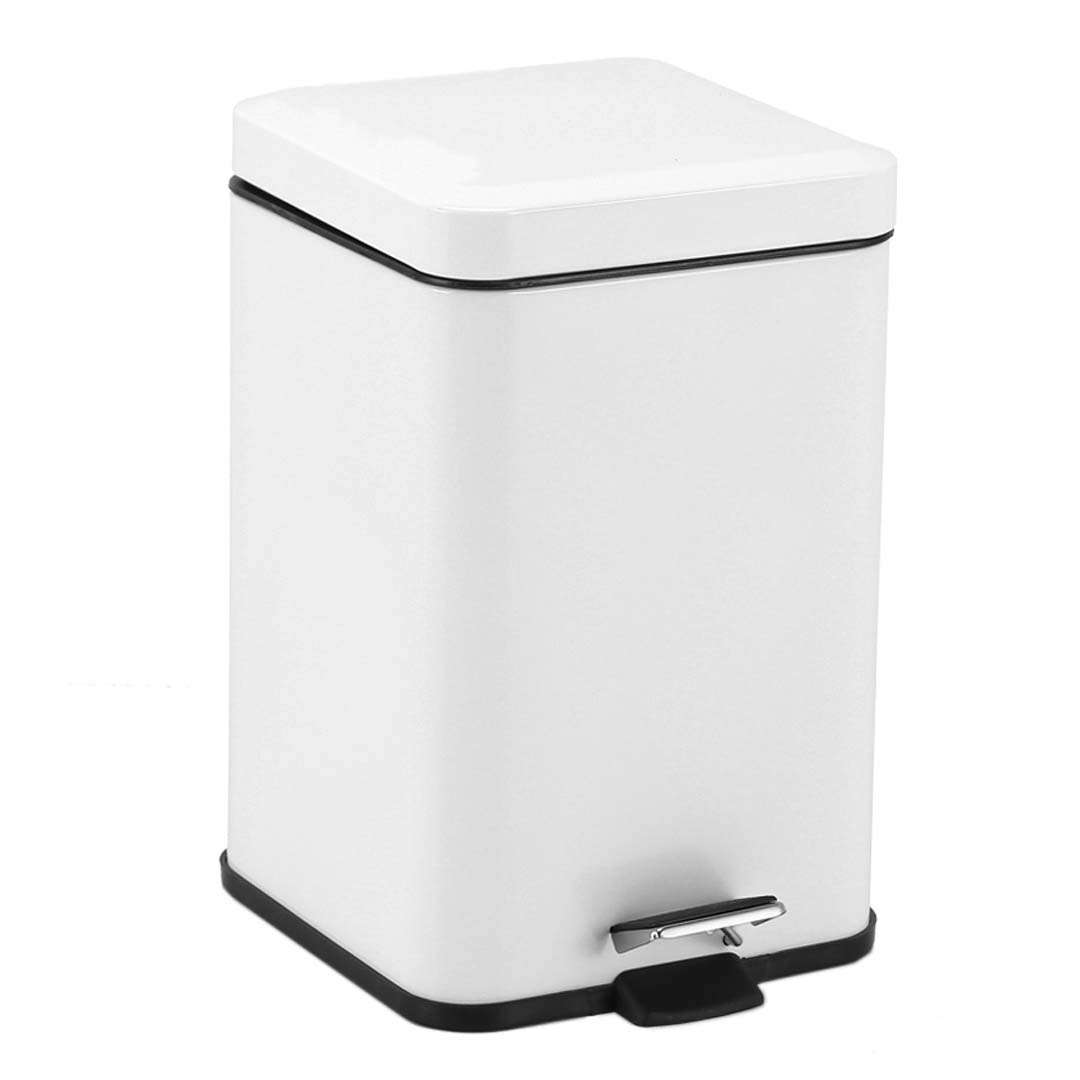 000 SOGA Foot Pedal Stainless Steel Rubbish Recycling Garbage Waste Trash Bin Square 12L White - Image 1