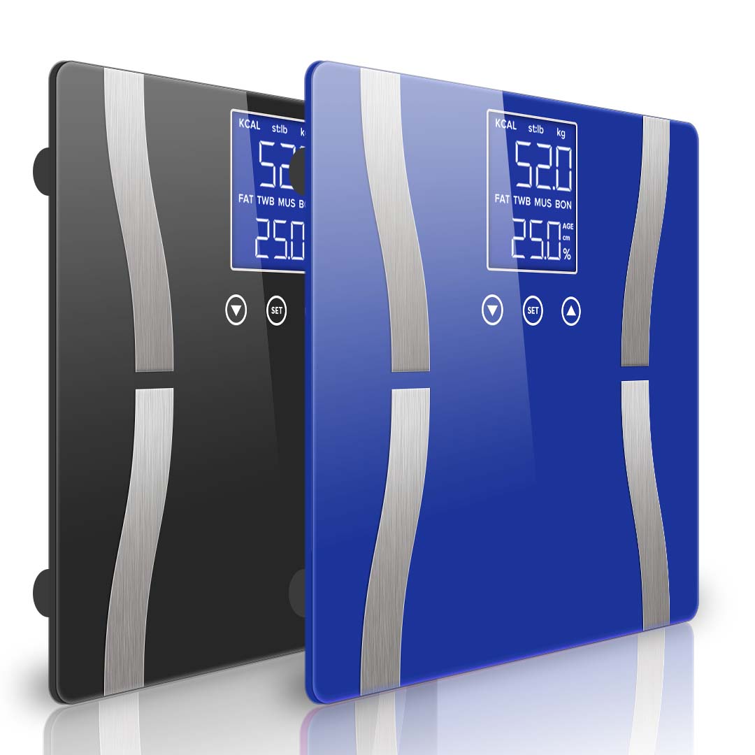 000 SOGA 2X Glass LCD Digital Body Fat Scale Bathroom Electronic Gym Water Weighing Scales Black/Blue - Image 1