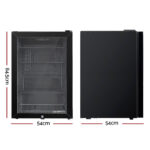 Devanti 115L Bar Fridge Glass Door w/Light Black - Image 2